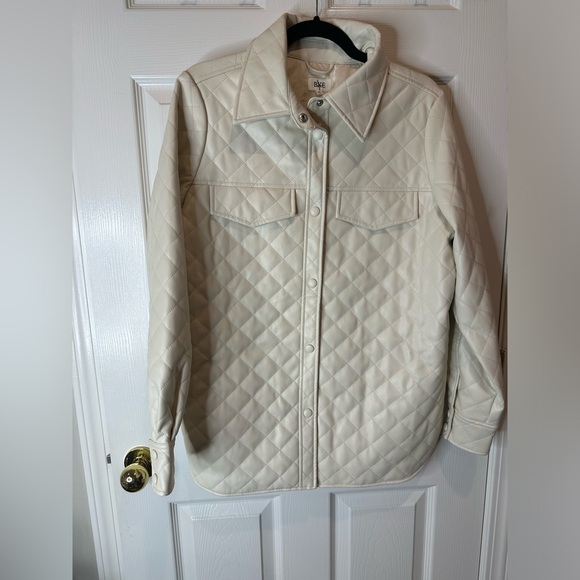 NEW Medium BKE Cream Quilted Faux Leather Utility Jacket New W-out Tags Shacket - Picture 2 of 8